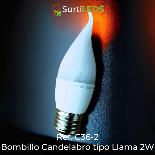 Bombillo LED Candelabro Tipo Llama con 3 movimientos-2W E14 y E27 1500K – Ref C36-2 - Imagen 3