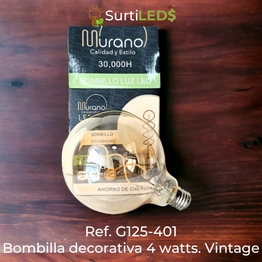 Bombillo LED Globo G125 E27 4W Claro y Ámbar Luz Cálida – Ref G125-401 - Imagen 3