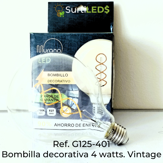 Bombillo LED Globo G125 E27 4W Claro y Ámbar Luz Cálida – Ref G125-401 - Imagen 6