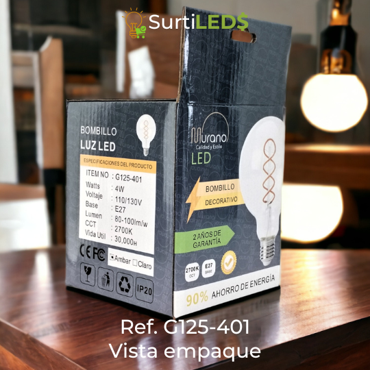 Bombillo LED Globo G125 E27 4W Claro y Ámbar Luz Cálida – Ref G125-401 - Imagen 5