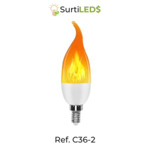 Bombillo LED Candelabro Tipo Llama con 3 movimientos-2W E14 y E27 1500K – Ref C36-2