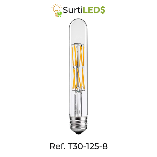 Bombillo LED Tubular T30 E27 8W Luz Cálida 2700K – Ref T30-125-8