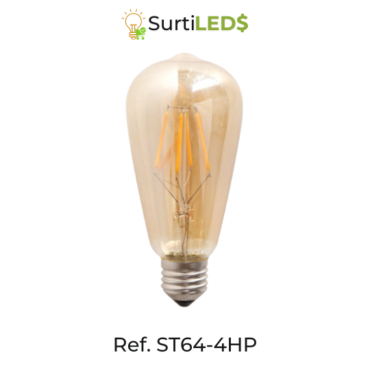 Bombillo LED Vintage ST64 E27 4W Ámbar 2700K – Ref ST64-4HP