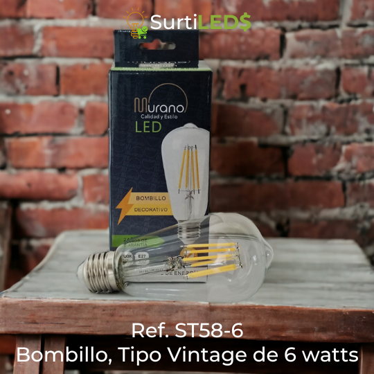 Bombillo LED Vintage ST58 E27 6W Luz Cálida 2700K–Ref ST58-6 - Imagen 3