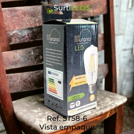 Bombillo LED Vintage ST58 E27 6W Luz Cálida 2700K–Ref ST58-6 - Imagen 2