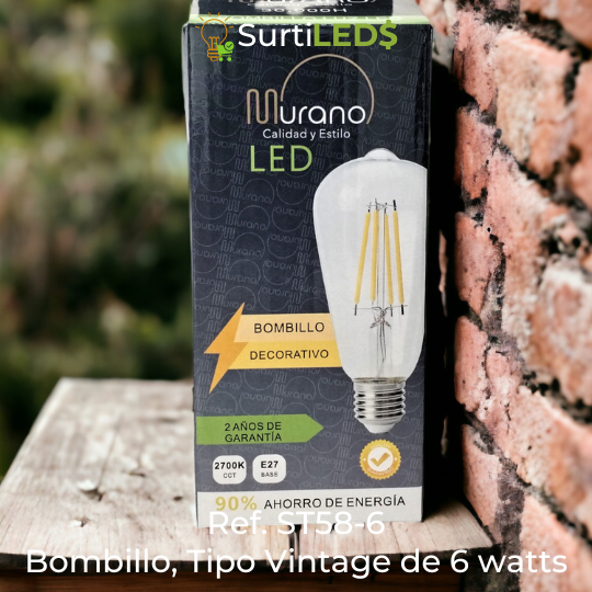 Bombillo LED Vintage ST58 E27 6W Luz Cálida 2700K–Ref ST58-6 - Imagen 4