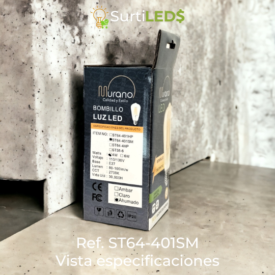 Bombillo LED Vintage ST64 E27 4W Ahumado – Ref ST64-401SM - Imagen 2