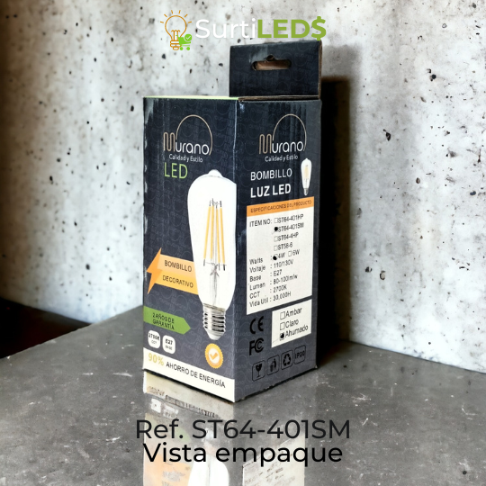 Bombillo LED Vintage ST64 E27 4W Ahumado – Ref ST64-401SM - Imagen 5