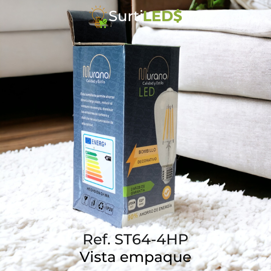 Bombillo LED Vintage ST64 E27 4W Ámbar 2700K – Ref ST64-4HP - Imagen 2