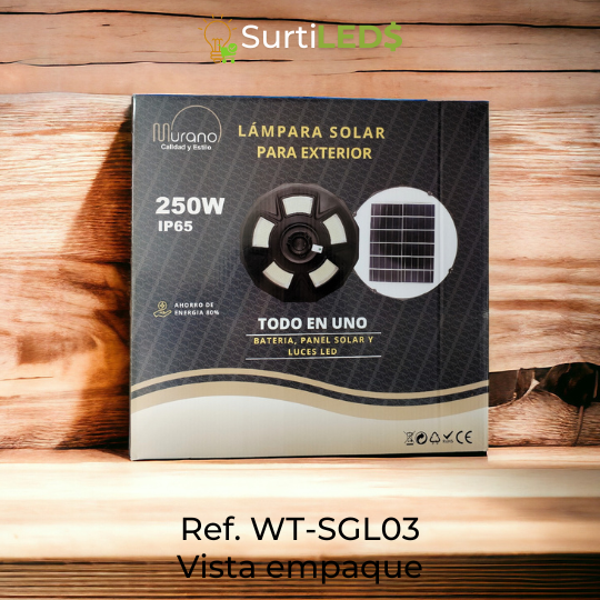 Lámpara Solar LED Exterior 250W Luz Blanca 6500K – Ref WT-SGL03 - Imagen 4