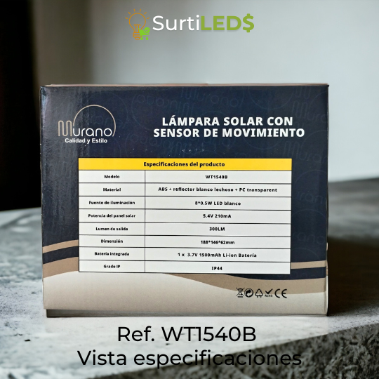 Lámpara Solar LED con Sensor de Movimiento Exterior – Ref WT1540B - Imagen 8