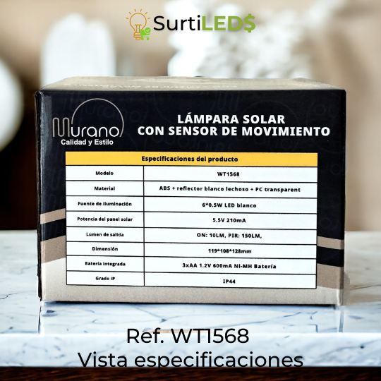 Lámpara Solar LED con Sensor de Movimiento Exterior – Ref WT1568 - Imagen 6
