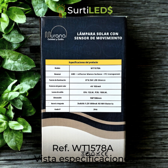 Lámpara Solar LED con Sensor de Movimiento Exterior – Ref WT1578A - Imagen 8