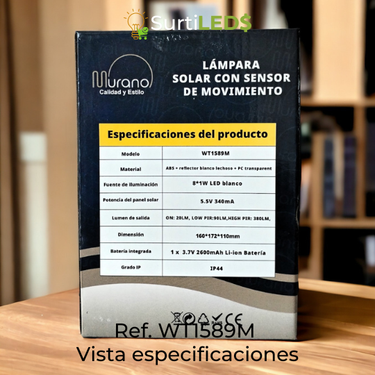 Lámpara Solar LED con Sensor de Movimiento Exterior – Ref WT1589M - Imagen 6
