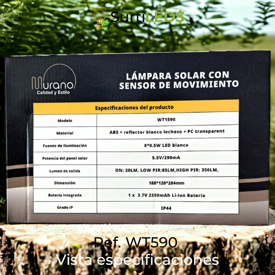 Lámpara Solar LED con Sensor de Movimiento Exterior – Ref WT1590 - Imagen 8