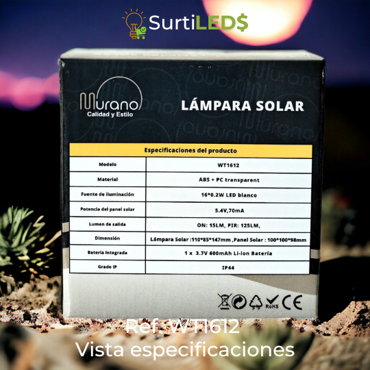 Lámpara Solar LED Exterior – Ref WT1612 - Imagen 8